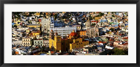 Framed High angle view of a city, Basilica of Our Lady of Guanajuato, University of Guanajuato, Guanajuato, Mexico Print