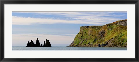 Framed Basalt rock formations in the sea, Vik, Iceland Print