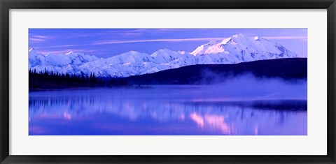 Framed Reflection of snow covered mountains on water, Mt McKinley, Wonder Lake, Denali National Park, Alaska, USA Print