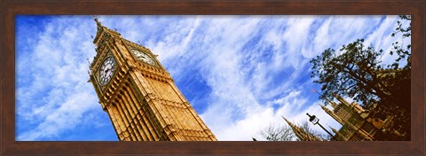 Framed Low angle view of a clock tower, Big Ben, Houses of Parliament, City of Westminster, London, England Print