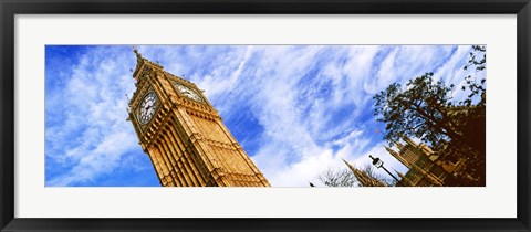 Framed Low angle view of a clock tower, Big Ben, Houses of Parliament, City of Westminster, London, England Print