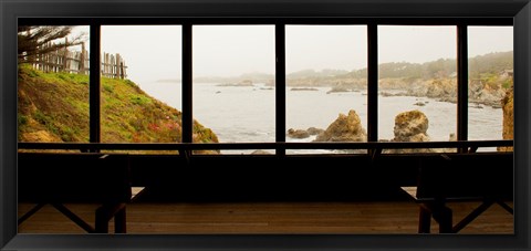 Framed Coastal viewed from a shed at Mendocino Coast Botanical Gardens, Fort Bragg, California, USA Print