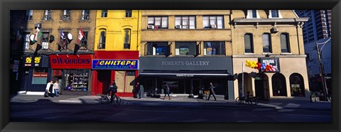 Framed Stores at the roadside in a city, Toronto, Ontario, Canada Print