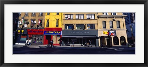 Framed Stores at the roadside in a city, Toronto, Ontario, Canada Print