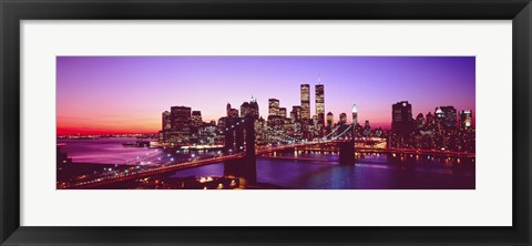 Framed USA, New York City, Brooklyn Bridge, twilight Print