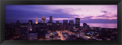 Framed Buildings lit up at night in a city, Cleveland, Cuyahoga County, Ohio, USA Print