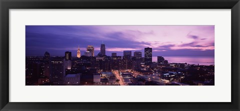 Framed Buildings lit up at night in a city, Cleveland, Cuyahoga County, Ohio, USA Print