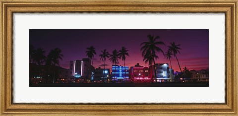 Framed Hotels Illuminated At Night, South Beach Miami, Florida, USA Print