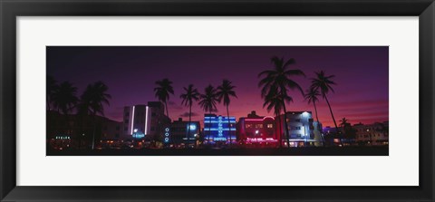 Framed Hotels Illuminated At Night, South Beach Miami, Florida, USA Print