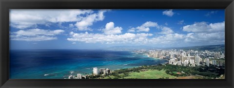 Framed High angle view of skyscrapers at the waterfront, Honolulu, Oahu, Hawaii Islands, USA Print