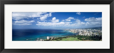 Framed High angle view of skyscrapers at the waterfront, Honolulu, Oahu, Hawaii Islands, USA Print