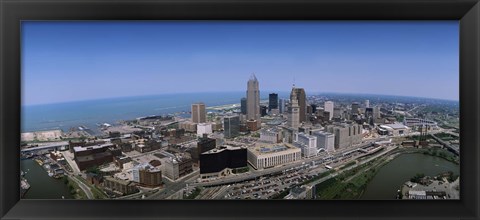 Framed Aerial view of buildings in a city, Cleveland, Cuyahoga County, Ohio, USA Print