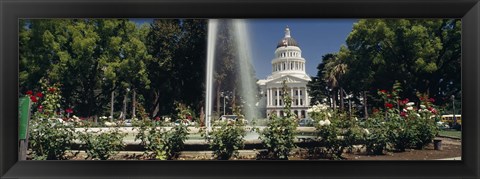 Framed Fountain in a garden in front of a state capitol building, Sacramento, California, USA Print