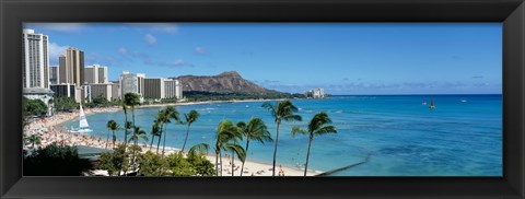 Framed Buildings On The Beach, Waikiki Beach, Honolulu, Oahu, Hawaii, USA Print