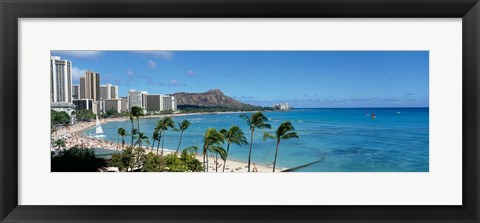 Framed Buildings On The Beach, Waikiki Beach, Honolulu, Oahu, Hawaii, USA Print