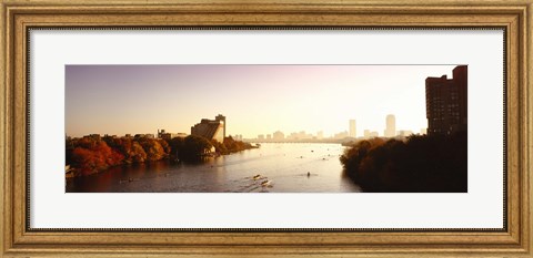 Framed Boats in the river with cityscape in the background, Head of the Charles Regatta, Charles River, Boston, Massachusetts, USA Print