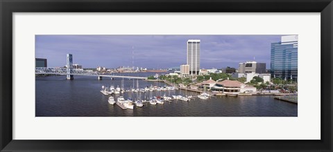 Framed USA, Florida, Jacksonville, St. Johns River, High angle view of Marina Riverwalk Print