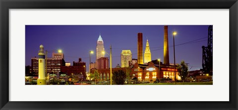 Framed Buildings Lit Up At Night, Cleveland, Ohio Print