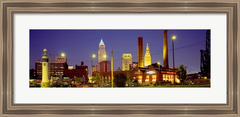 Framed Buildings Lit Up At Night, Cleveland, Ohio Print