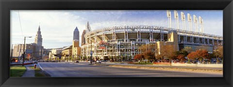 Framed Low angle view of baseball stadium, Jacobs Field, Cleveland, Ohio, USA Print