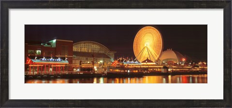 Framed Night Navy Pier Chicago IL USA Print