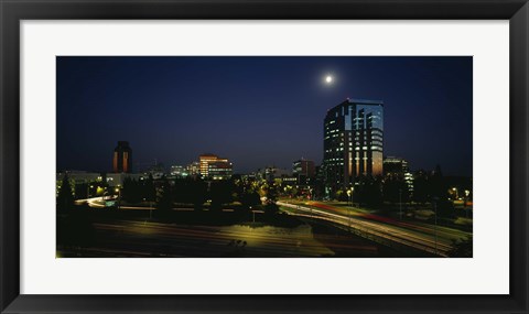 Framed Buildings lit up at night, Sacramento, California, USA Print