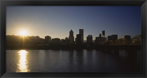 Framed Buildings along the waterfront at sunset, Willamette River, Portland, Oregon, USA Print