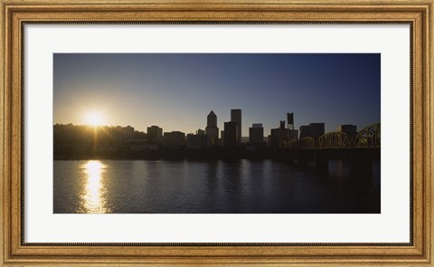 Framed Buildings along the waterfront at sunset, Willamette River, Portland, Oregon, USA Print