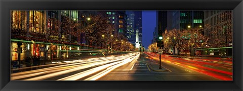 Framed Blurred Motion, Cars, Michigan Avenue, Christmas Lights, Chicago, Illinois, USA Print