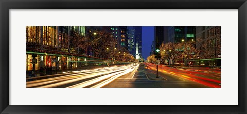 Framed Blurred Motion, Cars, Michigan Avenue, Christmas Lights, Chicago, Illinois, USA Print