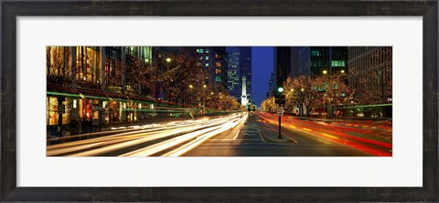 Framed Blurred Motion, Cars, Michigan Avenue, Christmas Lights, Chicago, Illinois, USA Print