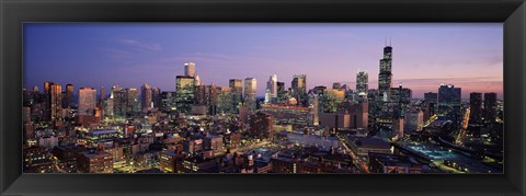 Framed Chicago with Purple Sky at Night Print