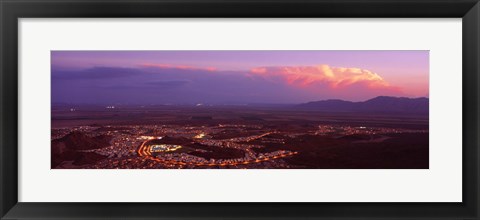 Framed Aerial view of a city lit up at sunset, Phoenix, Maricopa County, Arizona, USA Print