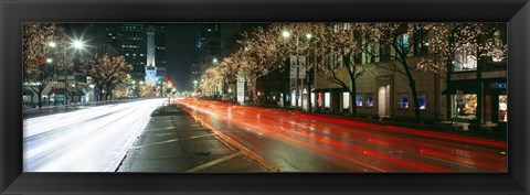 Framed Blurred Motion Of Cars Along Michigan Avenue Illuminated With Christmas Lights, Chicago, Illinois, USA Print