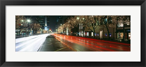 Framed Blurred Motion Of Cars Along Michigan Avenue Illuminated With Christmas Lights, Chicago, Illinois, USA Print