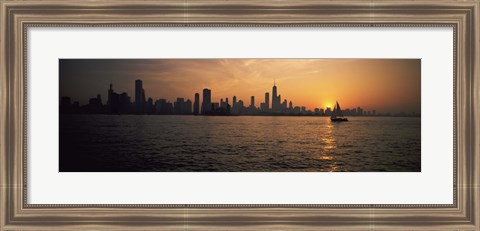 Framed Silhouette of buildings at the waterfront, Navy Pier, Chicago, Illinois, USA Print