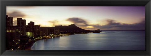 Framed Sunrise at Waikiki Beach Honolulu HI USA Print