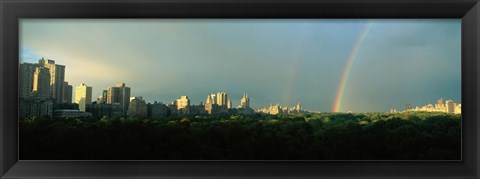 Framed Double Rainbow in a Stormy Sky Over NYC Print