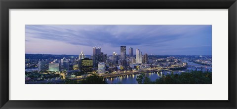 Framed Buildings lit up at night, Monongahela River, Pittsburgh, Pennsylvania, USA Print