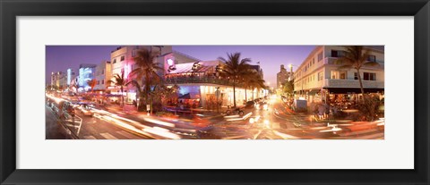 Framed Ocean Drive at Night, Miami, Florida Print