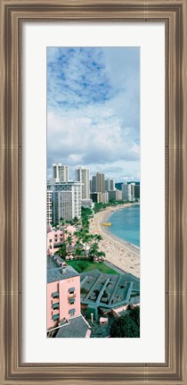 Framed High angle view of a beach, Waikiki Beach, Honolulu, Oahu, Hawaii, USA Print