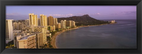 Framed High angle view of buildings at the waterfront, Waikiki Beach, Honolulu, Oahu, Hawaii, USA Print