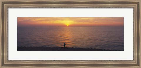 Framed Sunset over a lake, Lake Michigan, Chicago, Cook County, Illinois, USA Print