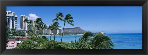 Framed Palm Trees On The Beach, Waikiki Beach, Honolulu, Oahu, Hawaii, USA Print