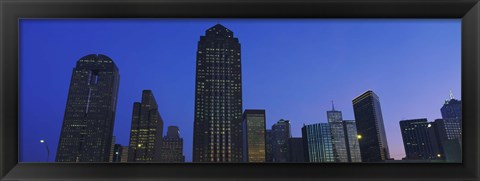 Framed Low angle view of buildings at dusk, Dallas, Texas, USA Print