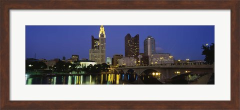 Framed Buildings lit up at night, Columbus, Scioto River, Ohio, USA Print