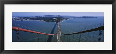 Framed Aerial view of traffic on a bridge, Golden Gate Bridge, San Francisco, California, USA Print