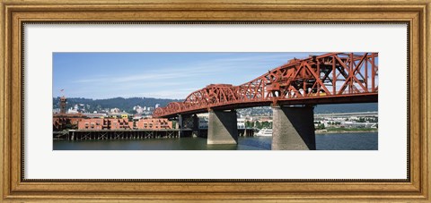 Framed Bascule bridge across a river, Broadway Bridge, Willamette River, Portland, Multnomah County, Oregon, USA Print