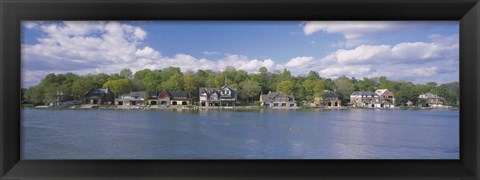 Framed Boathouses near the river, Schuylkill River, Philadelphia, Pennsylvania, USA Print