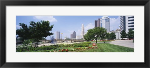 Framed Garden in front of skyscrapers in a city, Scioto River, Columbus, Ohio, USA Print